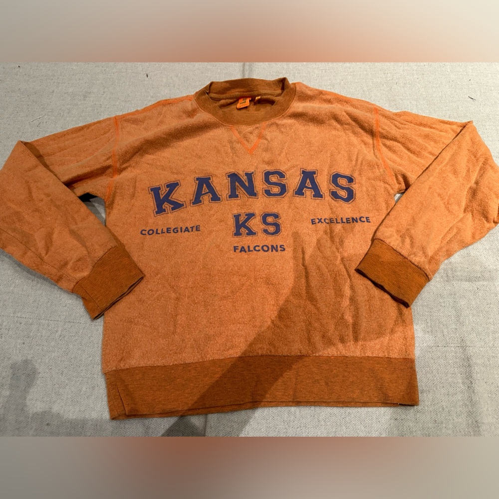 Orange and navy fleece crewneck